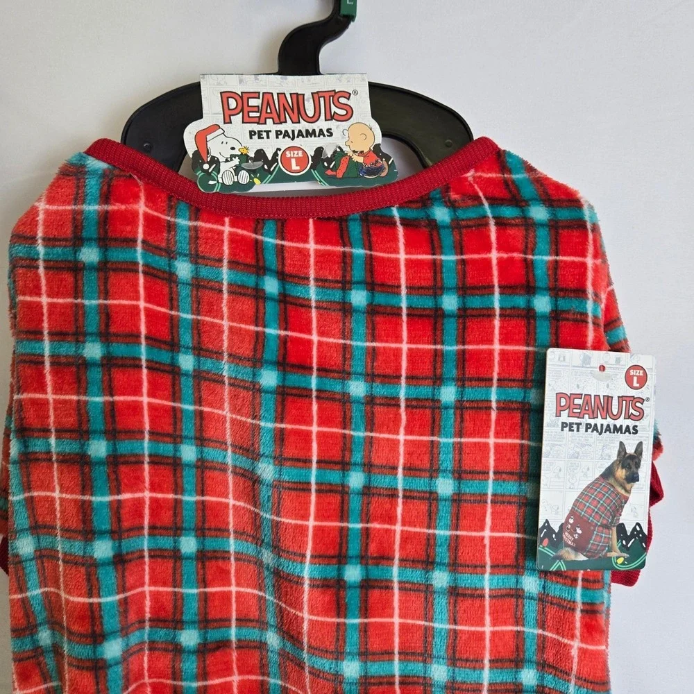 Peanuts Plaid Christmas Pet Dog Pajamas Large Length 17.5-18.5